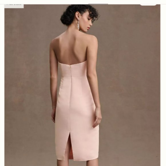 Brand New BHLDN Light Pink Nora Strapless Deep-V Taffeta Back-Slit Midi Dress - Picture 3 of 4